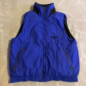 Vintage Nordica Blue‎ Black Nylon Puffer Vest Large Zip Front Ski Reversible 90s